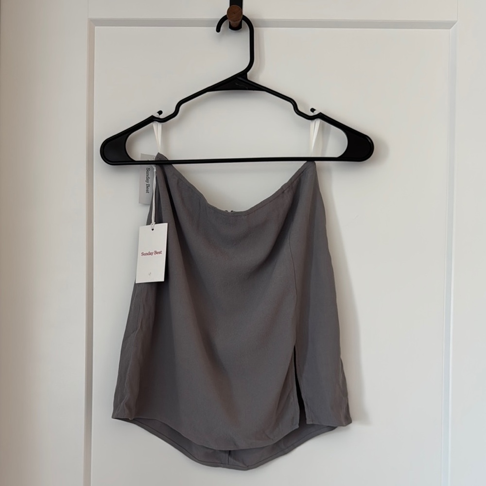 Aritzia Sunday Best: Gray Sleeveless Mini Skirt.